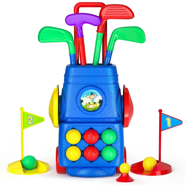 TEMI Toddler Golf Toy Set - Kids Golf Suitcase Game Play Set & Sports Toys with 6 Balls, 4 Golf Sticks, 2 Practice Holes - Indoor and Outdoor Toys for 3 4 5 6 Year Old Boys Girls