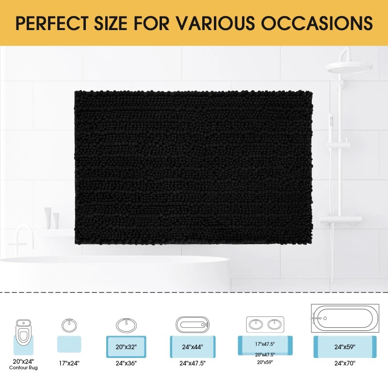 Accumtek Upgrade Luxury Black Bathroom Rug Mat 32"x20", Ultra Soft