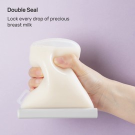 Nuliie 7 Pcs Silicone Breastmilk Storage Bags Reusable, 8oz/240ml Double Leak-Proof Breastmilk Freezer Bags, BPA Free Self-Standing Milk Bags for Breastfeeding, Baby Food Pouches