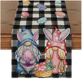 BESBESME Easter Table Runner Gnomes Eggs Decor,Spring Kitchen Dining Home Decor Rabbit Party Seasonal Decoration 13x48 Inch