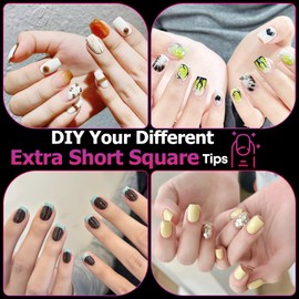 Ditran Extra Short Nail Tips, 240PCS Square Nail Tips Pre-shape XS Short Square Press on Nails Full Cover Acrylic Clear Nails False Nails for Beginner and Professional DIY Gel Nails Salon 12 Sizes