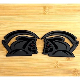 UsaStandard Red Eye Reaper Car Truck Emblem Badge Matte Black on Black Custom Set of 2
