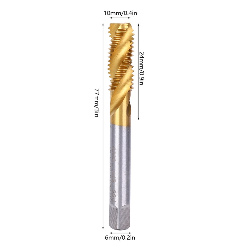 M10x1.5mm Spiral Fluted Tap High Speed Steel Thread Cutter Screw