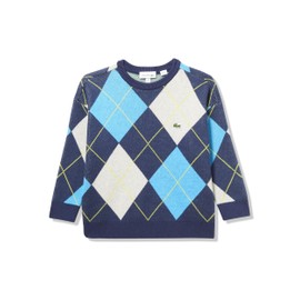 Lacoste Kids Contrast Jacquard Argyle Sweater, Navy Blue/Multico, 4 Years
