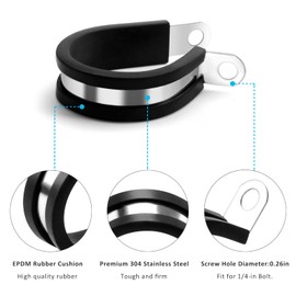 PADTON 25 Pack 3/4 Inch Stainless Steel Cable Clamps, Metal Pipe Clamps Wire Clamps Conduit clamps for Tube, Pipe or Wire Loom Installation, Rubber Cussioned