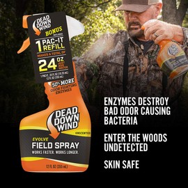 DEAD DOWN WIND Evolve 3D+ Field Spray Botlle & Refill - Odor Control Hunting Scent Control Spray -Unscented, Long-Lasting Spray Refill -Easy to Use for Hunting Gear & Clothing (12oz Spray, 1 Refill)