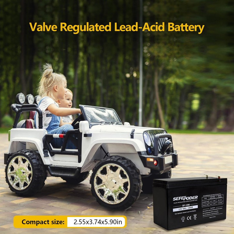 SEFEPODER 12V 9Ah Rechargeable Sealed Lead Acid Battery（SLA） 2 Pack