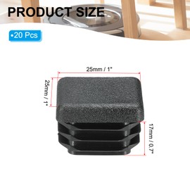 PATIKIL Square Plastic Hole Plugs 1inch, 20 Pack Tubing Insert End Cap for Square Metal Tubing Furniture Chair Leg Fence Post Pipe, Black
