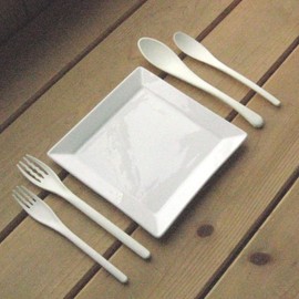 Nagao Heat Resistant Plastic Dinner Cutlery Set of 8 White Dishwasher Safe Made in Japan