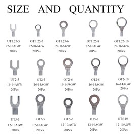 Non Insulated Wire Connectors - Fork Ring Terminal Connectors - AWG22-16 16-14 12-10 Wire Terminal Kit - Electrical Crimp Wire Connectors - Tin-Plated Copper Uninsulated Wire Connectors 300Pcs