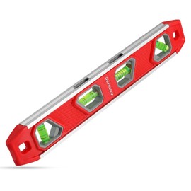 WORKPRO - Nivel de torpedo de 12 pulgadas, herramienta magnética niveladora pequeña, nivel de fontanería con vial de paso, aluminio reforzado, 4 burbujas, ranura en V para doblar conductos