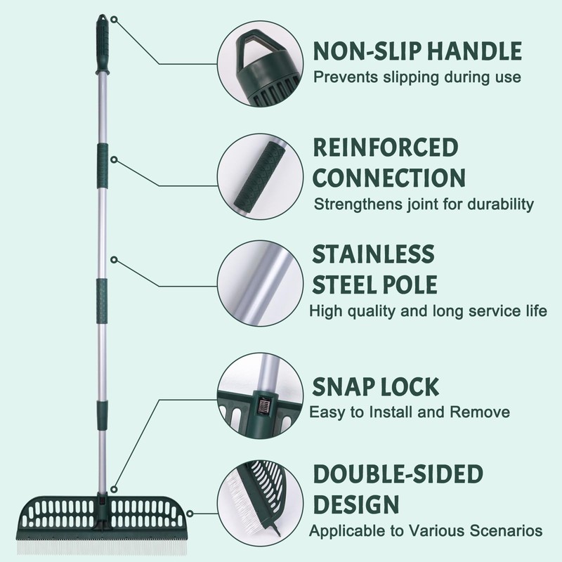 Artificial Turf Rake, Double-Sided Turf Brush Rake with 35-56 Inch