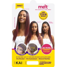 Janet Collection Melt HD 13x6 Wide Lace KAI Wig – Glueless Long Silky Straight style with Pre-Installed Elastic Band, Pre-Plucked Hairline, Human Hair Blend (DR TIRAMISU)