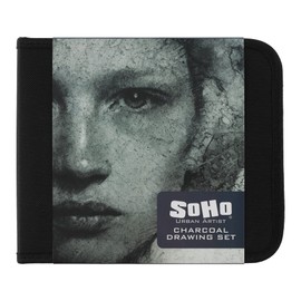 Soho Urban Artist Juego de dibujo de carbón con maniquí en estuche con cierre – Dibujo de carbón para artistas, estudiantes, mezclas, dibujo de cifras en vivo y mucho más - [Negro - Juego de dibujo + funda con cierre]