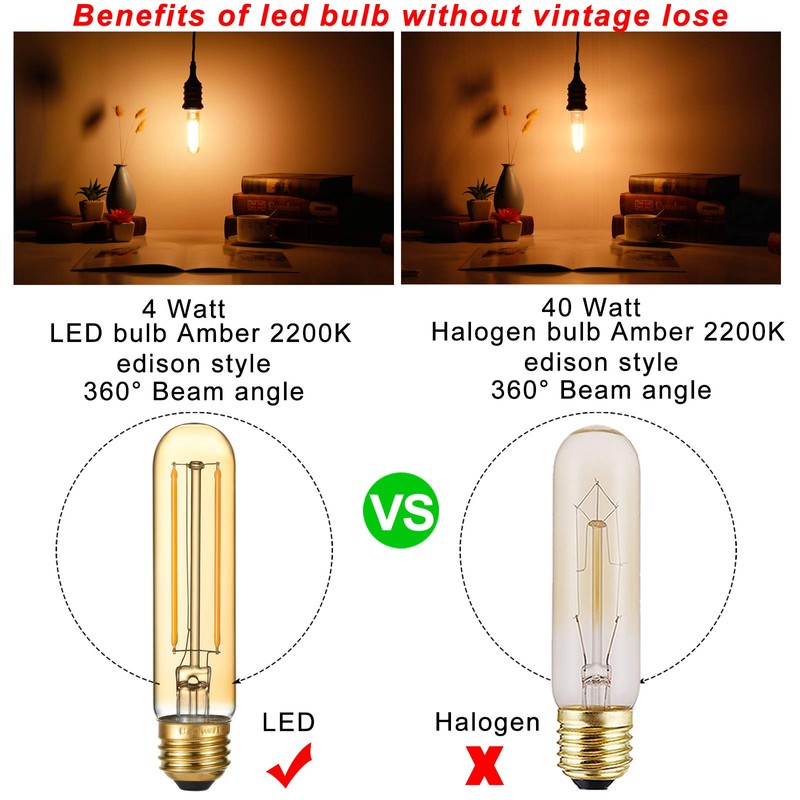 LiteHistory Dimmable T10 LED Bulb 4W Equal E26 Edison Bulb