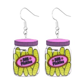 Pickle Earrings Funny Pickle Jewelry Cucumber Earrings,Weird Acrylic Drop Dangle Earrings for Snack Bar Worker,Food Lover,Teens and women (pickled cucumber)