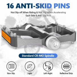 LYCAON Bicycle Pedals - Road Bike/Mountain Bike MTB Pedals, 3 Bearings CNC Aluminium Alloy Non-Slip CR-MO Spindle Bicycle Pedal, 9/16 Inch Pedals BMX Road Bike, Non-Slip Flat Pedals