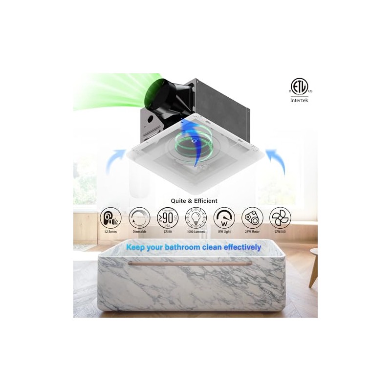 2 In 1 Bath Fan With LED Light, 25W Ceiling
