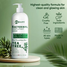 KERAPIL Bacterinyl Tea Tree Body Wash, Helps Combat Body Odor, Ringworms, Athlete's Foot, Nail Issues, Acne, Eczema, Soothes Itching & Promotes Healthy Skin and Feet, Made in USA (16 fl oz x 2 )