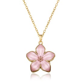 KJDYQ Mulan-Inspired Blossom of Honor Necklace Pink Enamel Flower Charm Pendant for Women-Warrior Princess Birthday Gift for Her