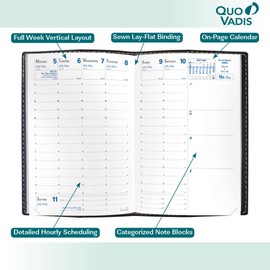 Quo Vadis 2026 Business - Weekly Planner - 12 Months, Jan. to Dec. - 4" x 6" - Smooth Faux Suede Texas Charcoal Black Cover- Time Management Appointment Organizer