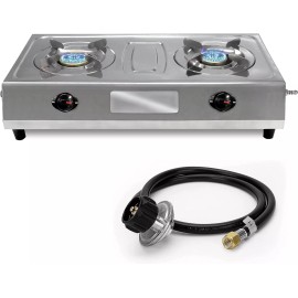 SONRET 2 Burner Gas Stove ,  stainless steel with Hose & Regulator