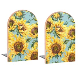 Watercolor Yellow Sunflower Farm Book Ends Decorative Wood Bookends for Shelves Kids Room Desk Home Office Book Stoppers for Magazines,Books, DVDs, 1 Pair/2 Pieces(5x3.1 in)