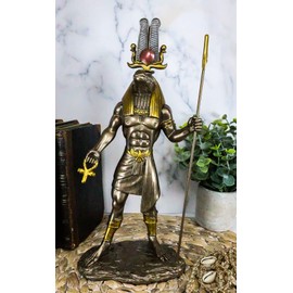 Ebros Faux Bronze Egyptian Benevolent God Sobek with Crocodile Head Atef Crown and Human Body Form Statue 12" H Patron of The Nile for Crops and Fertility Gods of Egypt Accent Figurine