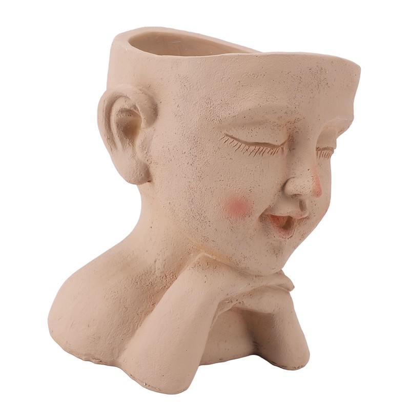 Men Face Flower Pot Hand Painting Resin Men Head Flowerpot