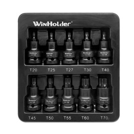 WinHolder 10pcs Impact Torx Bit Hex Bit Socket Set 1/2'' Drive TRX Star Sockets T20 to T70