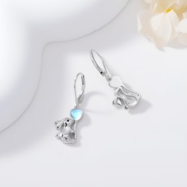 YYmqmq Bunny Earrings for Women 925 Sterling Silver Rabbit Dangle Earrings Moonstone Jewelry Easter Gifts for Women Mom Girlfriend
