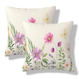 VIREOTHIA Spring Summer Flower Pillow Covers 18x18 Set of 2 Wildflower Floral Decorative Throw Pillow Cover Plant Square Pillowcases Cushion Covers for Couch Bed Sofa Decor