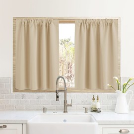 RYB HOME RV Camper Door Window Curtains -Blackout Privacy Curtains & Drapes for Bathroom Bedroom Kitchen Portable Travel Trailer Small Window Decor, W 34 x L 24, Biscotti Beige, 2 Panels
