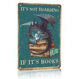 Smilelife Vintage Dragon Tin Sign It's Not Hoarding If It's Books Sign for Home Cafe Bedroom Library Bookshelf Wall Decor 8x12 Inch (3018)