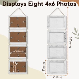 Houseables Collage Picture Frame, Hanging Photo Frames, 4” x 6” Prints, 2 PK, 4 Frame Set, White, Whitewash, Wood, w/Glass, Twine, Hanger, Rustic Style, Country Chic, Landscape, Farmhouse Decor