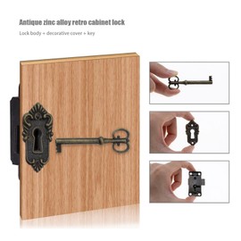 The Lord of the Tools Set of 2 Cabinet Locks Antique Vintage Decorative Drawer Cabinet Lock Metal Zinc Alloy Furniture Lock Bronze 45 mm x 23.5 mm