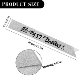 LHPYQ It's 17th My Birthday Sliver Sash - Sparkling Happy 17th Birthday Satin Sash for Girl - 17 Years Old Birthday Party Decorations