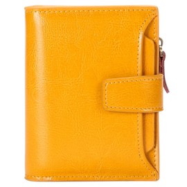 Sunpour Small Wallet for Women Leather Bifold RFID Blocking Card Holder Wallet Compact Card Wallet Woman with Zipper Coin Pocket (Trifold, Yellow)
