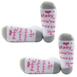 JXGZSO 1 Piar IVF Socks Infertility Socks Baby You’re Worth It Socks IVF Strong F Embryo Transfer Socks (Baby Worth It Pink 1 pair