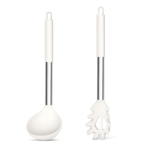 TeamFar Silicone Soup Ladle and Pasta Fork Set, 2 Pcs