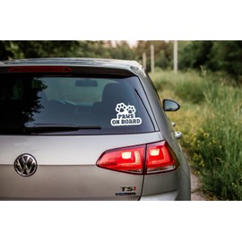 Paws On Board Pet Funny Car Sticker - Waterproof Decal - Long Lasting - Dog & Cat Gifts for Cars, Vans, Caravans, Motorhomes (White)