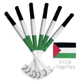 Palestinian Car Flag 6 PCS Pack Bandera De Palestina Para Carros Auto Small Gifts Palestine Decor 12" x 18" Mount Bracket Clip Outdoor Accessories Vehicle Decorations Cars Window Made In USA