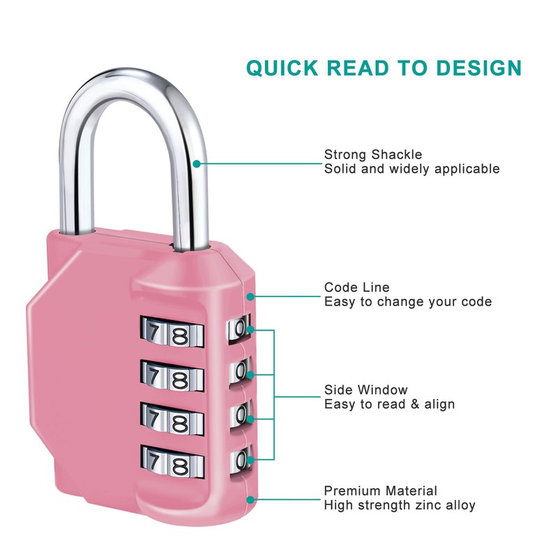 ZHEGE Combination Lock, 4 Digit Combination Padlock Outdoor, School Lock,