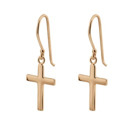 Tiny Plain Cross Christian Sterling Silver Plated Drop Dangle Fish Hook Shepherd Earrings 15 MM (Yellow Gold Metal)