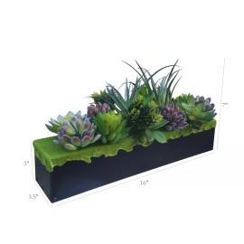 FixtureDisplays Artificial Succulent Metal Planter Arrangement Potted Succulents Centerpiece