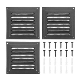 PATIKIL 6x6" Stainless Steel Gable Vent, 3 Pcs Exterior Wall Outlet Vent Cover HVAC Air Grille Louvered Screen Mesh for Kitchen Bathroom Ventilation, Black