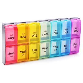 Greencycle Weekly 7 Day Pill Organizer 2 Times A Day Moisture-Proof Large Pill Cases Pill Box Design for Vitamins Fish Oil Compartments Supplements Great for Portable Travel (Rainbow, 1 Pack)