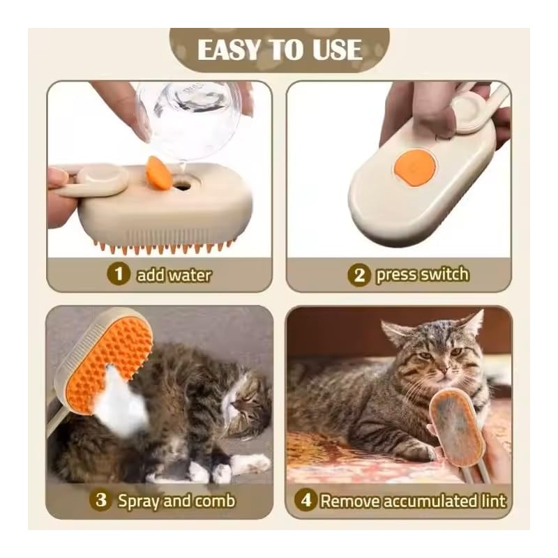 3-in-1 Steam Pet Brush for Cats & Dogs – Self-Cleaning