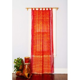 Light-Filtering Sari Colorful Curtains – Boho Curtains, Bed Canopy Panel, Wall Tapestry or Window Treatment For Bedroom or Living Room – Customizable, Indian Print Curtains + Tote bag, 42x84 in.