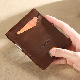 MANBANG Wallets for Men Slim Mens leather RFID Blocking Minimalist Card Front Pocket Bifold Travel Thin (Brown)